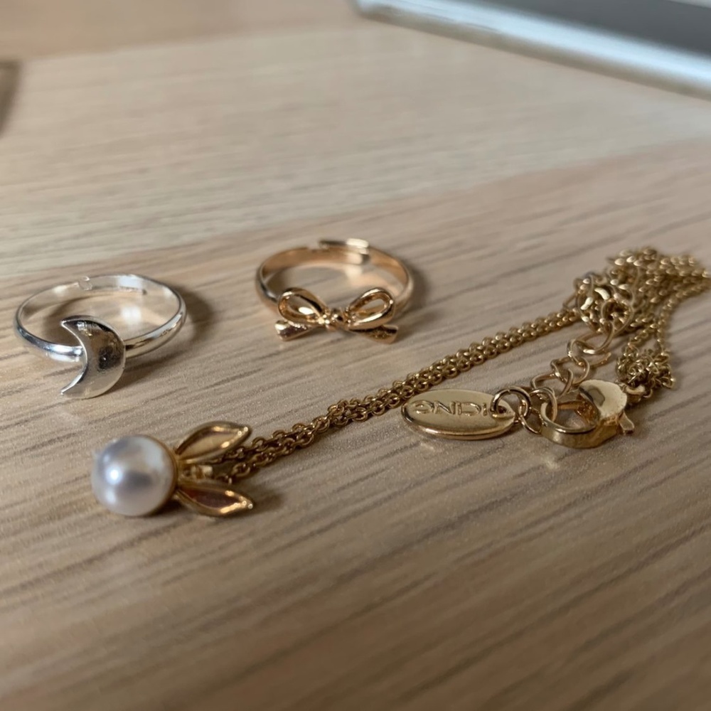 Icing Bow and Moon Rings, Bunny Necklace